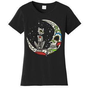 Sugar Skull Cat Moon Dia De Los Muertos Halloween Costume Women's T-Shirt