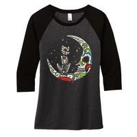 Sugar Skull Cat Moon Dia De Los Muertos Halloween Costume Women's Tri-Blend 3/4-Sleeve Raglan Shirt