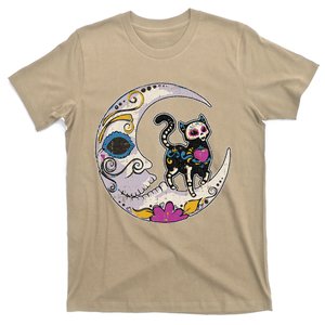 Sugar Skull Cat Moon Dia De Los Muertos Mexican Day Of Dead T-Shirt