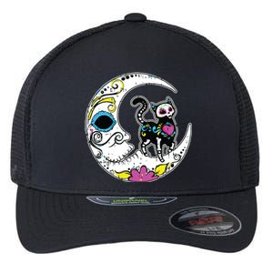 Sugar Skull Cat Moon Dia De Los Muertos Mexican Day Of Dead Flexfit Unipanel Trucker Cap