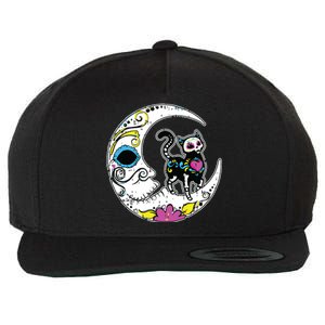 Sugar Skull Cat Moon Dia De Los Muertos Mexican Day Of Dead Wool Snapback Cap