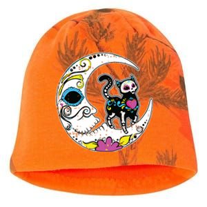 Sugar Skull Cat Moon Dia De Los Muertos Mexican Day Of Dead Kati - Camo Knit Beanie