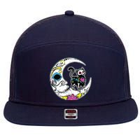 Sugar Skull Cat Moon Dia De Los Muertos Mexican Day Of Dead 7 Panel Mesh Trucker Snapback Hat