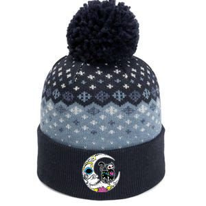 Sugar Skull Cat Moon Dia De Los Muertos Mexican Day Of Dead The Baniff Cuffed Pom Beanie