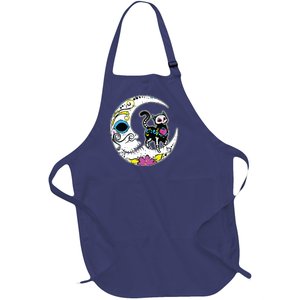 Sugar Skull Cat Moon Dia De Los Muertos Mexican Day Of Dead Full-Length Apron With Pockets