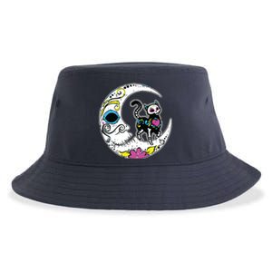 Sugar Skull Cat Moon Dia De Los Muertos Mexican Day Of Dead Sustainable Bucket Hat