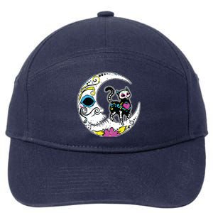 Sugar Skull Cat Moon Dia De Los Muertos Mexican Day Of Dead 7-Panel Snapback Hat