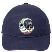 Sugar Skull Cat Moon Dia De Los Muertos Mexican Day Of Dead 7-Panel Snapback Hat