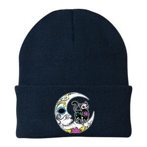 Sugar Skull Cat Moon Dia De Los Muertos Mexican Day Of Dead Knit Cap Winter Beanie