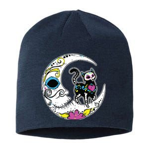 Sugar Skull Cat Moon Dia De Los Muertos Mexican Day Of Dead Sustainable Beanie