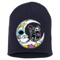 Sugar Skull Cat Moon Dia De Los Muertos Mexican Day Of Dead Short Acrylic Beanie