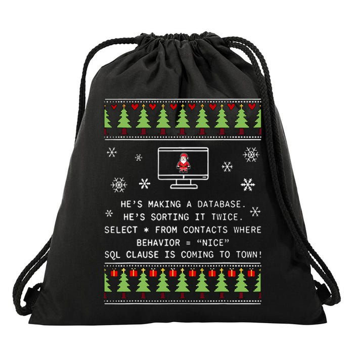 SQL Santa Claus Database Clause Developer Code DB Programmer  Drawstring Bag