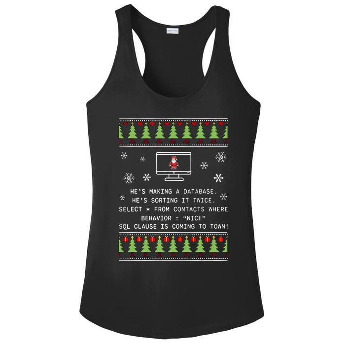 SQL Santa Claus Database Clause Developer Code DB Programmer  Ladies PosiCharge Competitor Racerback Tank