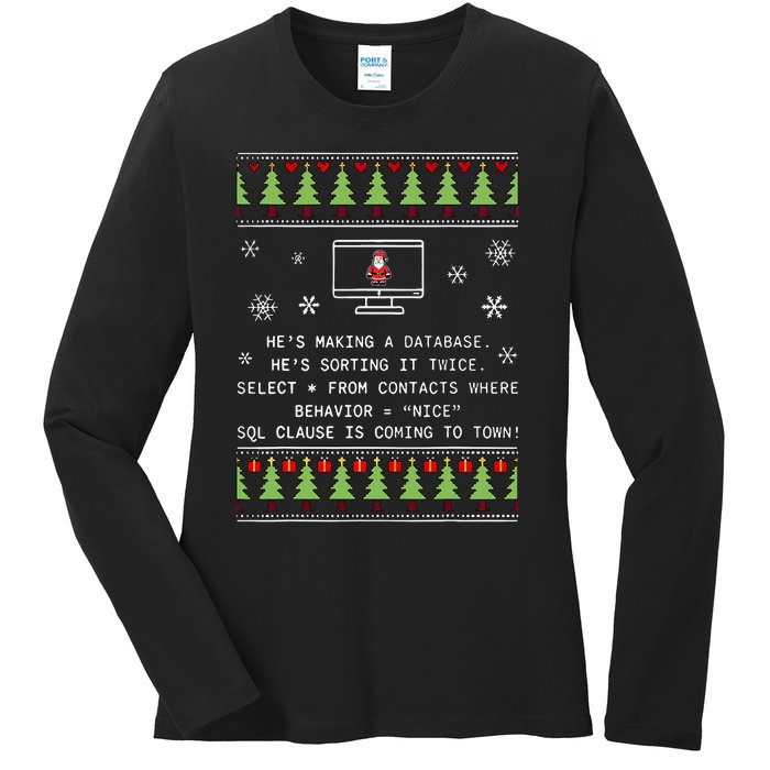 SQL Santa Claus Database Clause Developer Code DB Programmer  Ladies Long Sleeve Shirt