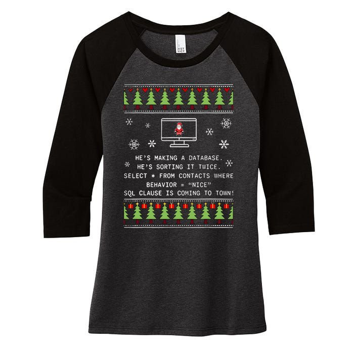 SQL Santa Claus Database Clause Developer Code DB Programmer  Women's Tri-Blend 3/4-Sleeve Raglan Shirt