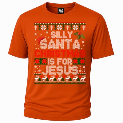 Silly Santa Christmas Is For Jesus Christian Christmas Ugly Funny Gift Cooling Performance Crew T-Shirt