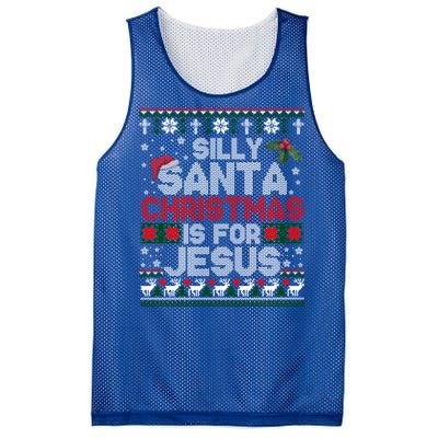 Silly Santa Christmas Is For Jesus Christian Christmas Ugly Funny Gift Mesh Reversible Basketball Jersey Tank