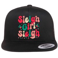 Sleigh Sleigh Christmas Retro Xmas Holiday Flat Bill Trucker Hat