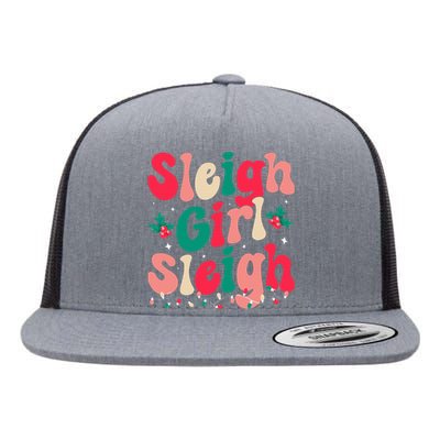 Sleigh Sleigh Christmas Retro Xmas Holiday Flat Bill Trucker Hat