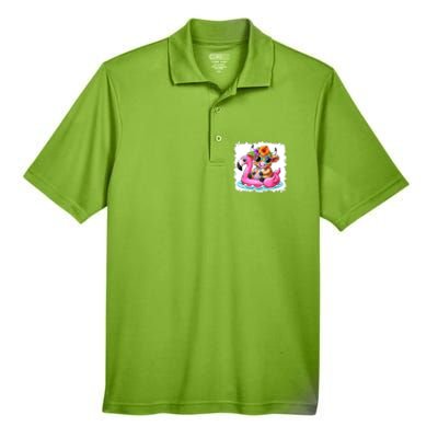 Sweet Summer Cute Highland Cow Flamingo Float Beach Vibes Gift Men's Origin Performance Pique Polo