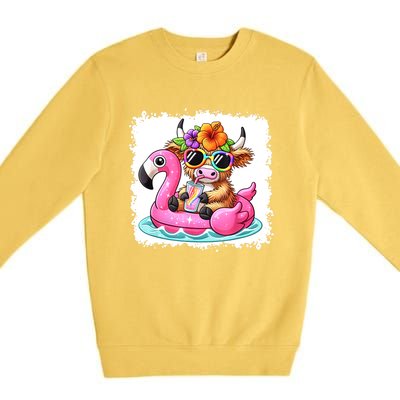 Sweet Summer Cute Highland Cow Flamingo Float Beach Vibes Gift Premium Crewneck Sweatshirt