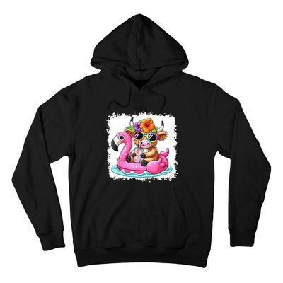 Sweet Summer Cute Highland Cow Flamingo Float Beach Vibes Gift Hoodie