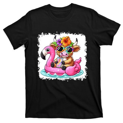 Sweet Summer Cute Highland Cow Flamingo Float Beach Vibes Gift T-Shirt