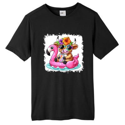 Sweet Summer Cute Highland Cow Flamingo Float Beach Vibes Gift Tall Fusion ChromaSoft Performance T-Shirt