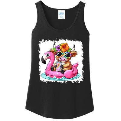 Sweet Summer Cute Highland Cow Flamingo Float Beach Vibes Gift Ladies Essential Tank