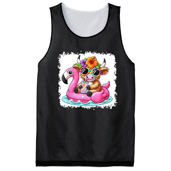 Sweet Summer Cute Highland Cow Flamingo Float Beach Vibes Gift Mesh Reversible Basketball Jersey Tank