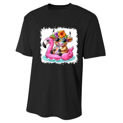 Sweet Summer Cute Highland Cow Flamingo Float Beach Vibes Gift Performance Sprint T-Shirt