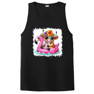 Sweet Summer Cute Highland Cow Flamingo Float Beach Vibes Gift PosiCharge Competitor Tank