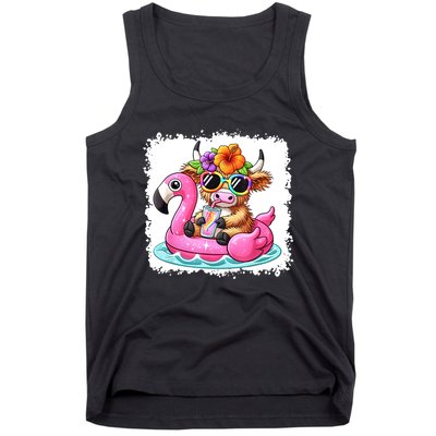 Sweet Summer Cute Highland Cow Flamingo Float Beach Vibes Gift Tank Top