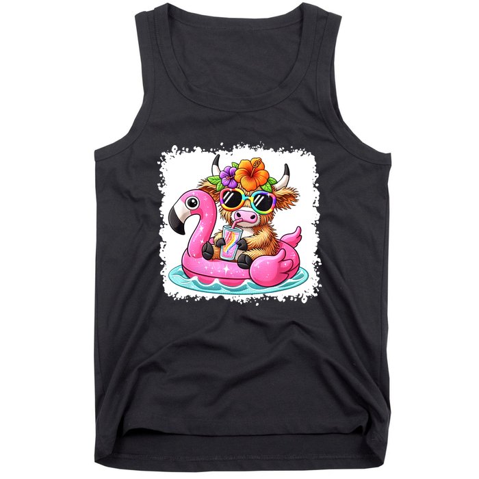 Sweet Summer Cute Highland Cow Flamingo Float Beach Vibes Gift Tank Top