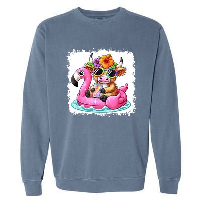 Sweet Summer Cute Highland Cow Flamingo Float Beach Vibes Gift Garment-Dyed Sweatshirt