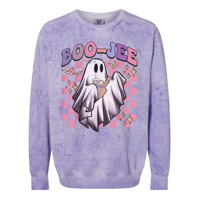 Spooky Season Cute Groovy Ghost Halloween Costume Boo Jee Colorblast Crewneck Sweatshirt