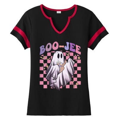 Spooky Season Cute Groovy Ghost Halloween Costume Boo Jee Ladies Halftime Notch Neck Tee