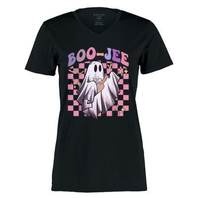 Spooky Season Cute Groovy Ghost Halloween Costume Boo Jee Women's Momentum V-Neck T-Shirt