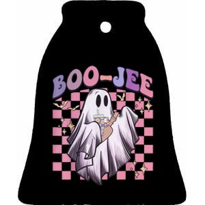 Spooky Season Cute Groovy Ghost Halloween Costume Boo Jee Ceramic Bell Ornament