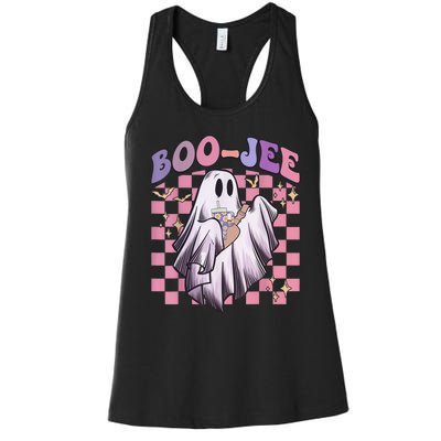 Spooky Season Cute Groovy Ghost Halloween Costume Boo Jee Women's Racerback Tank