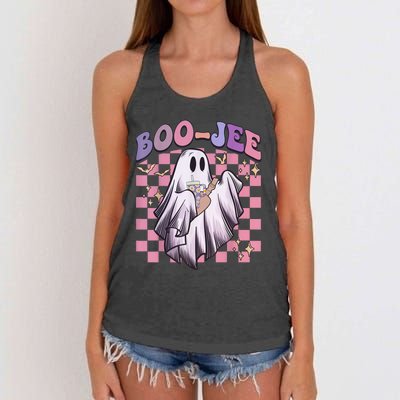 Spooky Season Cute Groovy Ghost Halloween Costume Boo Jee Women's Knotted Racerback Tank