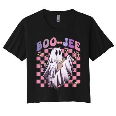 Spooky Season Cute Groovy Ghost Halloween Costume Boo Jee Women's Crop Top Tee