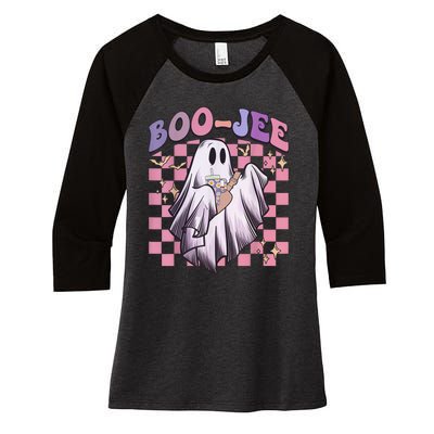 Spooky Season Cute Groovy Ghost Halloween Costume Boo Jee Women's Tri-Blend 3/4-Sleeve Raglan Shirt