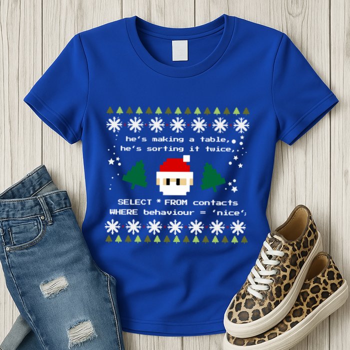 Sql Santa Claus Database Clause Developer Code Db Programmer Gift Women's T-Shirt
