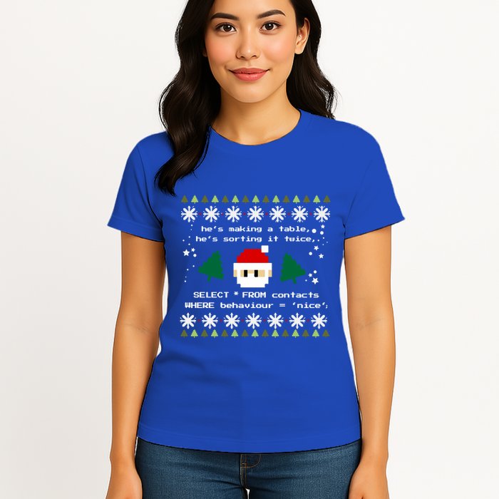Sql Santa Claus Database Clause Developer Code Db Programmer Gift Women's T-Shirt