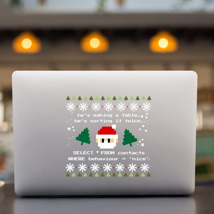 Sql Santa Claus Database Clause Developer Code Db Programmer Gift Permanent Decal Sticker