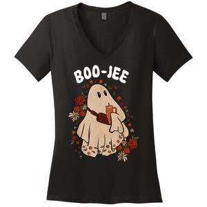 Spooky Season Cute Ghost Halloween Costume Boujee BooJee Women's V-Neck T-Shirt