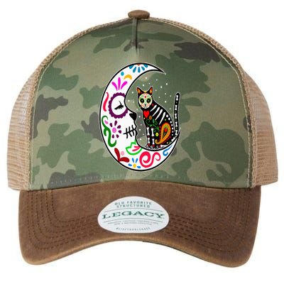 Sugar Skull Cat Moon Dia De Los Muertos Mexican Day of Dead Legacy Tie Dye Trucker Hat