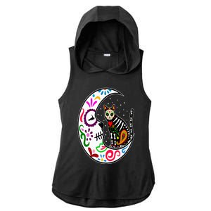 Sugar Skull Cat Moon Dia De Los Muertos Mexican Day of Dead Ladies PosiCharge Tri-Blend Wicking Draft Hoodie Tank