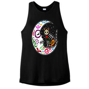 Sugar Skull Cat Moon Dia De Los Muertos Mexican Day of Dead Ladies PosiCharge Tri-Blend Wicking Tank